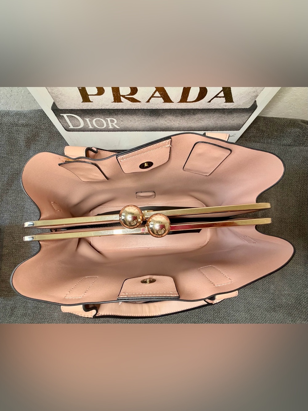 Dune London “Damie” Blush pink top handle kisslock satchel with crossbody strap - Picture 8 of 10